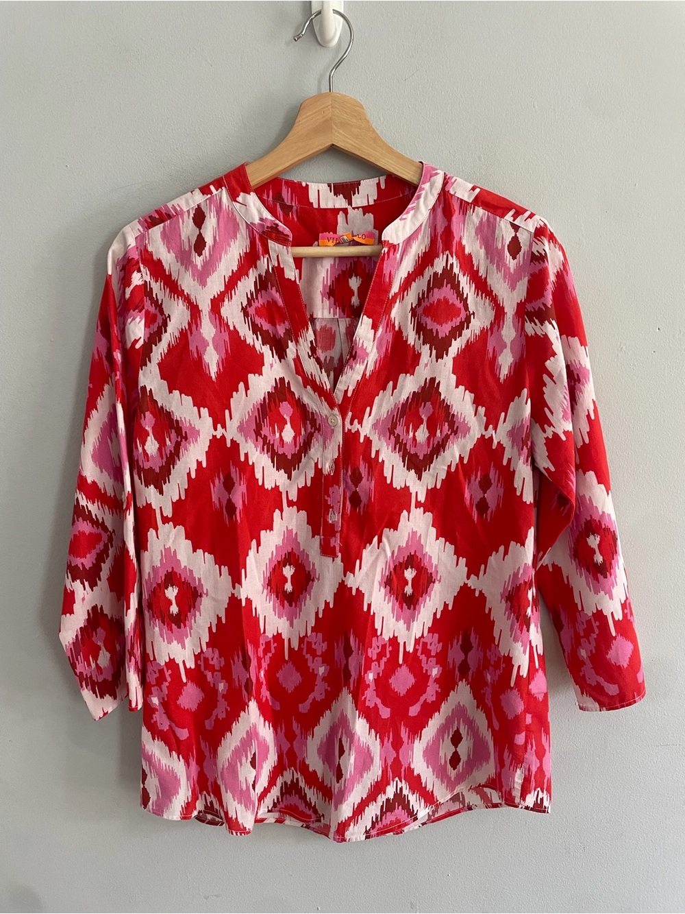Vilagallo Francina Ikat Pink Orange Print Tunic Top  Size 38